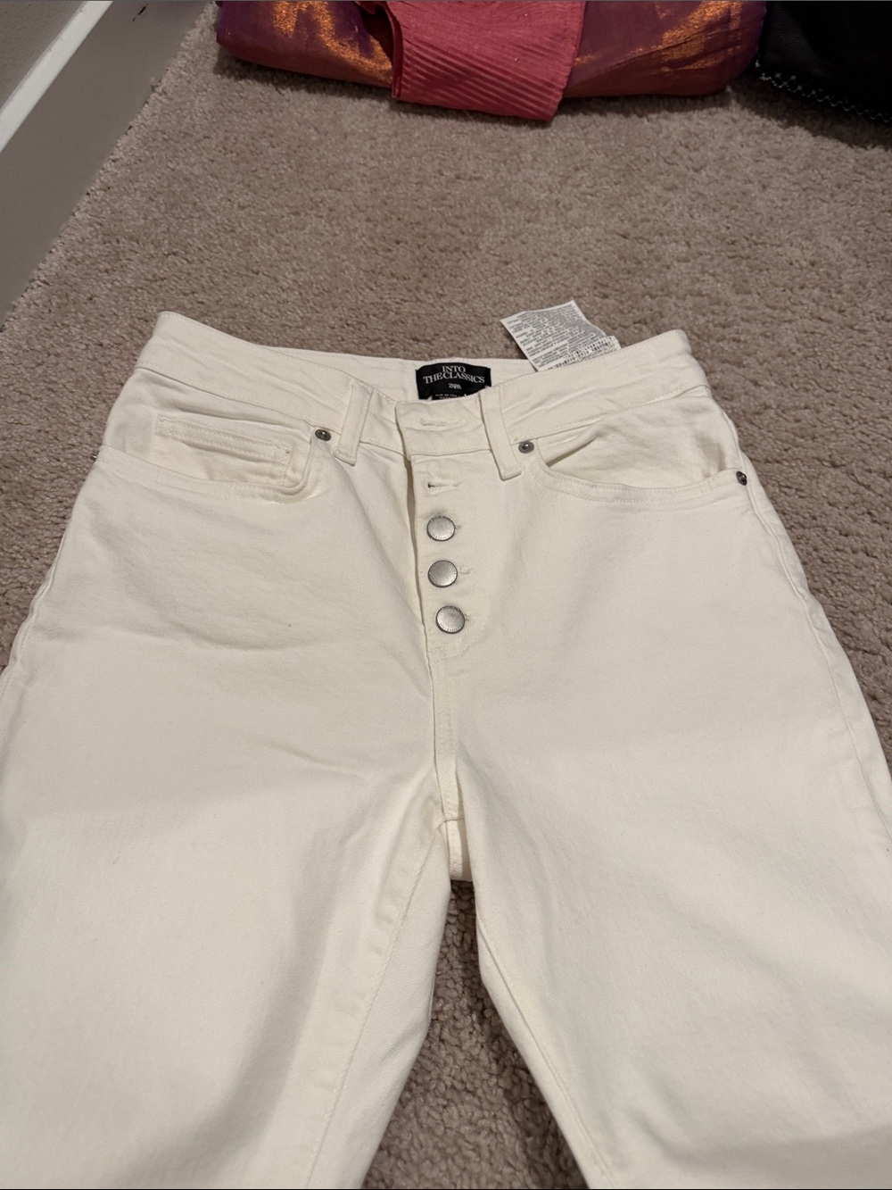Zara Cream High-Rise Button-Fly Jeans